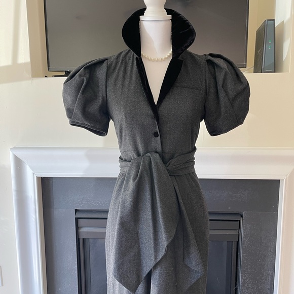 NWT ROSIE ASSOULIN Wo Peter Pan Puff-Sleeve Wool Maxi Dress - Picture 4 of 16